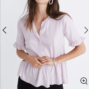 Studio Ruffle Hem Top in Lavender Stripe